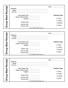 Split Meal Receipt cash receipt