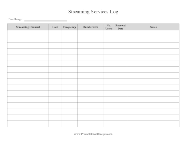 Streaming Services Log cash receipt