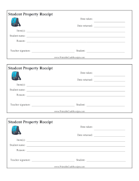 Student Property Receipt cash receipt