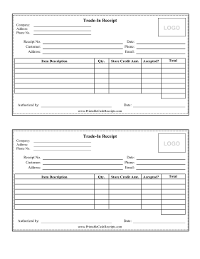 Trade-In Receipt cash receipt