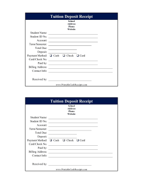 Tuition Deposit Receipt cash receipt