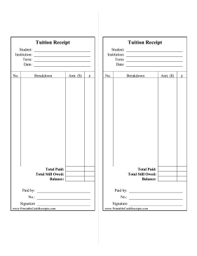 Tuition Receipts cash receipt