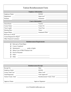 Tuition Reimbursement Form cash receipt