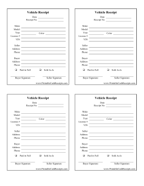 Vehicle Receipt cash receipt