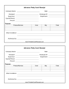 Advance Petty Cash Receipt